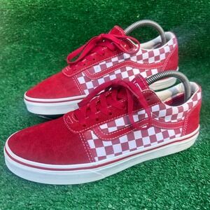 Vans Ward Kids Red White Checkerboard Suede Low Top Sneakers Youth 7.0